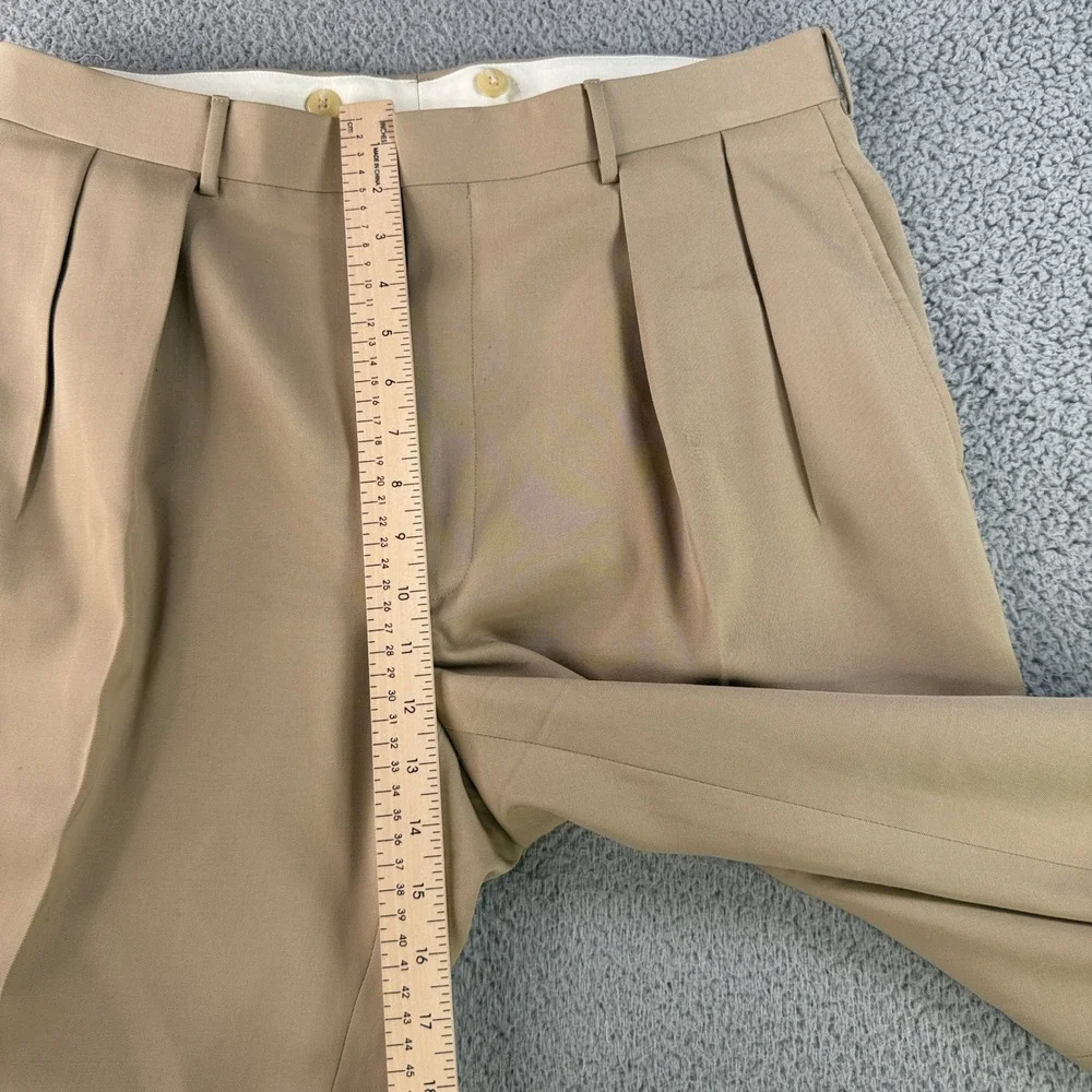 Polo Ralph Lauren Dress Pants Mens 34x28 Tan Pleated Virgin Wool Made in Italy